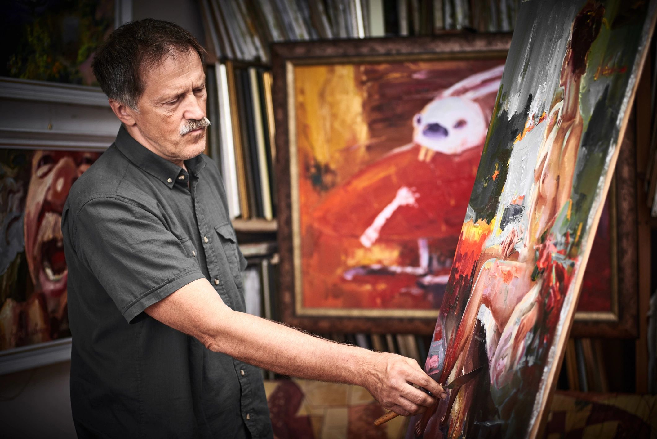 Artist working in studio