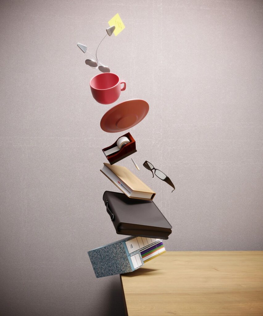 Abstract floating office objects