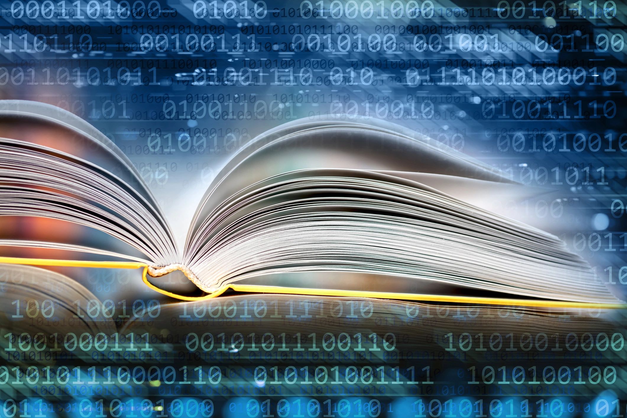 Open book on abstract digital background